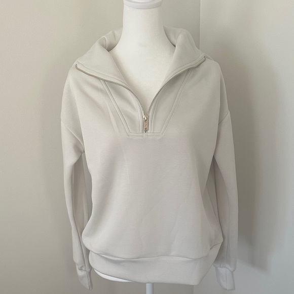 Elie Tahari Cream Zip-Up Hoodie - Picture 1 of 3